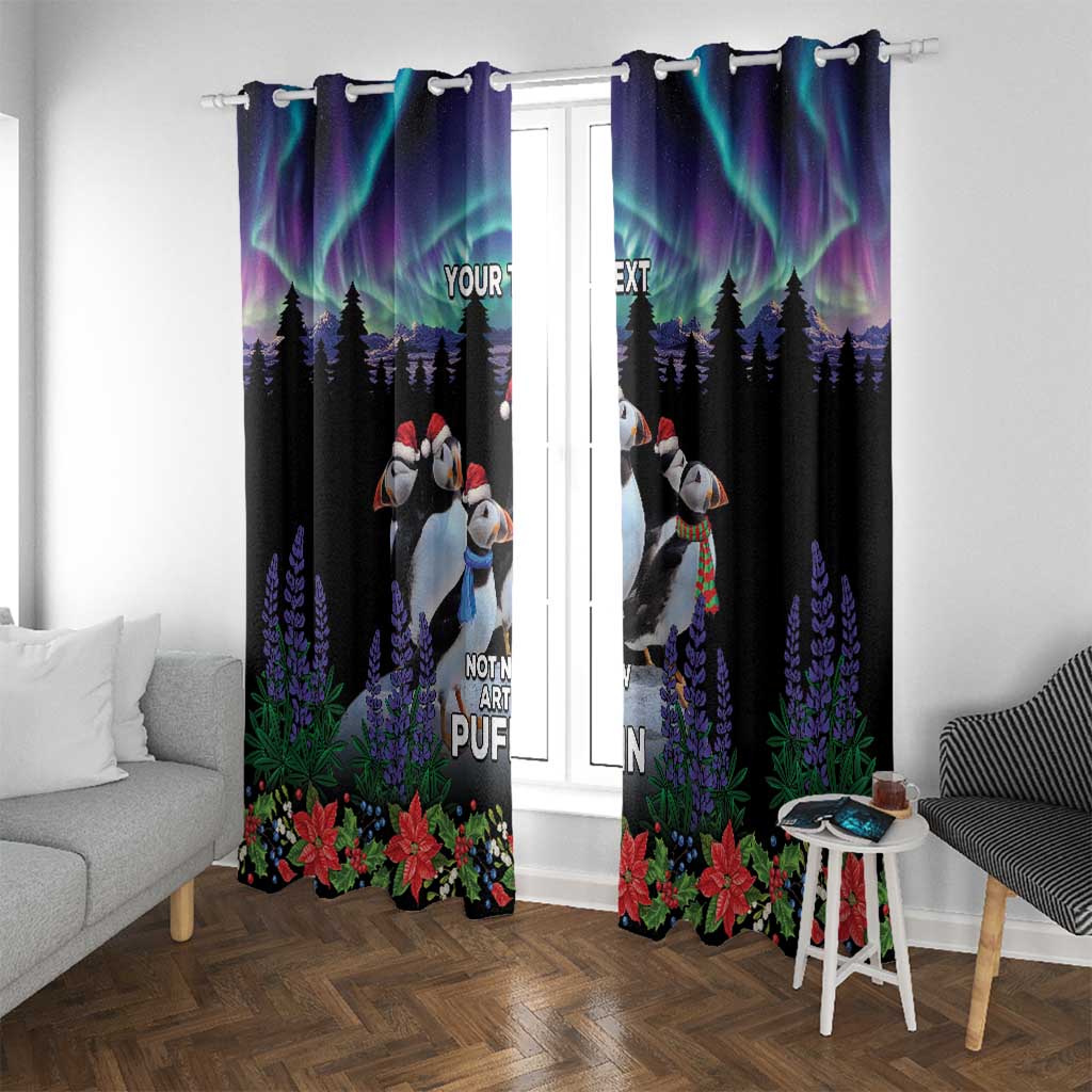 Personalized Not Now Arctic Puffin Window Curtain Icelandic Christmas with Northern Lights - Wonder Print Shop