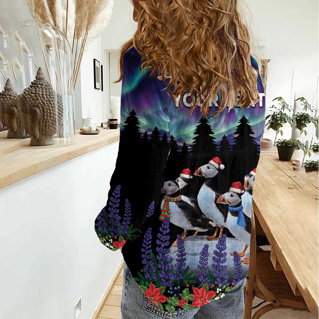Personalized Not Now Arctic Puffin Women Casual Shirt Icelandic Christmas with Northern Lights - Wonder Print Shop