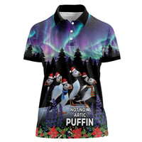 Personalized Not Now Arctic Puffin Women Polo Shirt Icelandic Christmas with Northern Lights - Wonder Print Shop