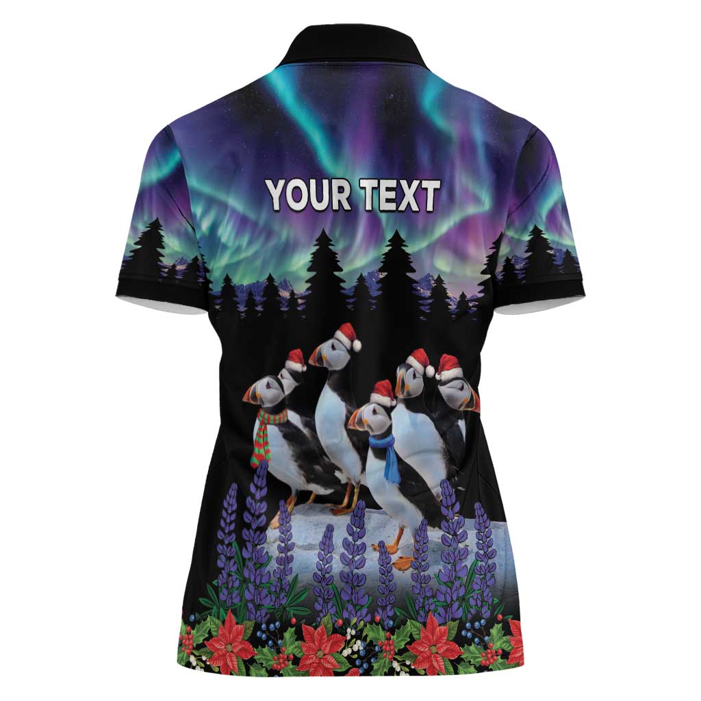Personalized Not Now Arctic Puffin Women Polo Shirt Icelandic Christmas with Northern Lights - Wonder Print Shop
