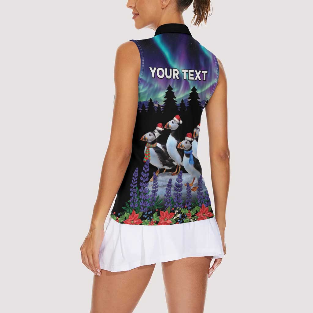 Personalized Not Now Arctic Puffin Women Sleeveless Polo Shirt Icelandic Christmas with Northern Lights - Wonder Print Shop