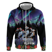 Personalized Not Now Arctic Puffin Zip Hoodie Icelandic Christmas with Northern Lights - Wonder Print Shop