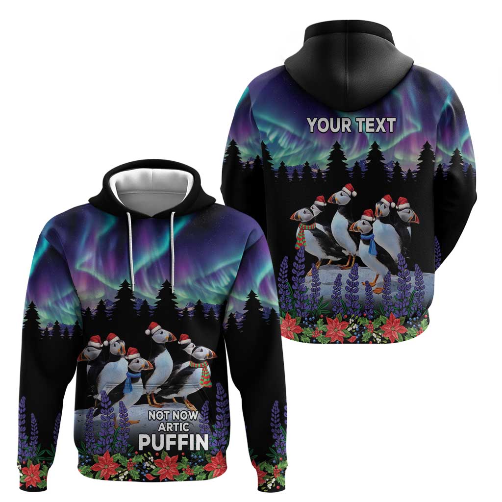 Personalized Not Now Arctic Puffin Zip Hoodie Icelandic Christmas with Northern Lights - Wonder Print Shop