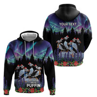 Personalized Not Now Arctic Puffin Zip Hoodie Icelandic Christmas with Northern Lights - Wonder Print Shop