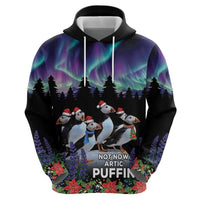 Personalized Not Now Arctic Puffin Zip Hoodie Icelandic Christmas with Northern Lights - Wonder Print Shop