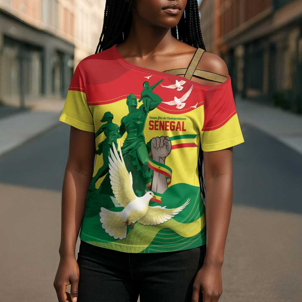 Personalized Senegal Independence Day Cross Shoulder Shirt African Renaissance Monument