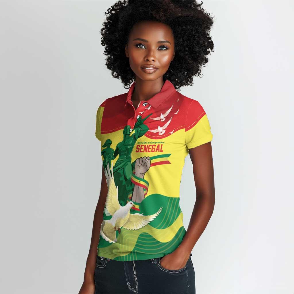 Personalized Senegal Independence Day Women Polo Shirt African Renaissance Monument