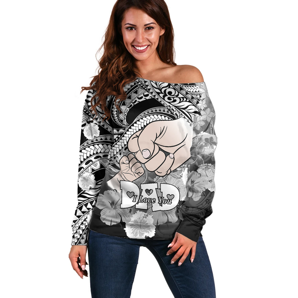 Polynesian Pride Happy Father Day Off Shoulder Sweater I Love You Dad - Polynesian Tribal Black - Wonder Print Shop
