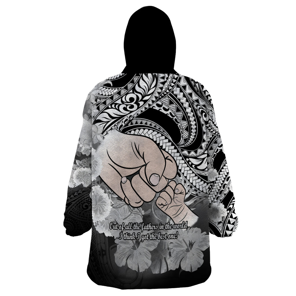 Polynesian Pride Happy Father Day Wearable Blanket Hoodie I Love You Dad - Polynesian Tribal Black - Wonder Print Shop