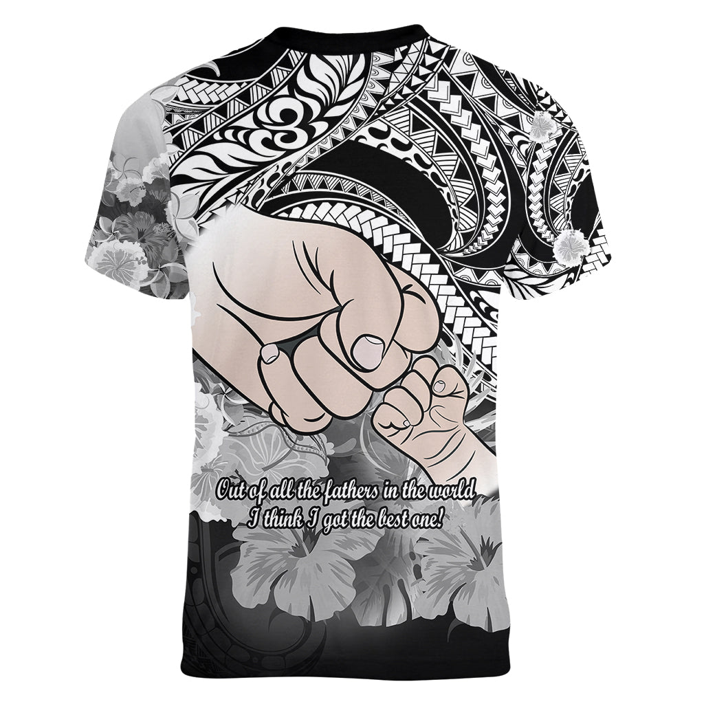 Polynesian Pride Happy Father Day Women V Neck T Shirt I Love You Dad - Polynesian Tribal Black - Wonder Print Shop