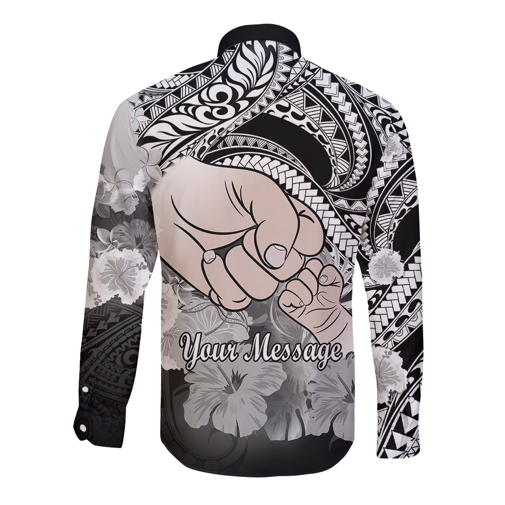 Personalised Polynesian Pride Happy Father Day Long Sleeve Button Shirt I Love You Dad - Polynesian Tribal Black - Wonder Print Shop