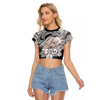 Personalised Polynesian Pride Happy Father Day Raglan Cropped T Shirt I Love You Dad - Polynesian Tribal Black - Wonder Print Shop