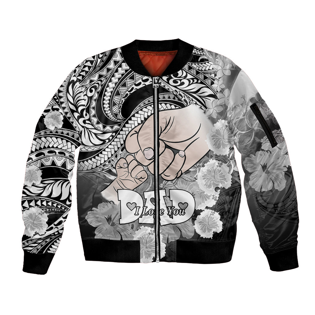 Personalised Polynesian Pride Happy Father Day Sleeve Zip Bomber Jacket I Love You Dad - Polynesian Tribal Black - Wonder Print Shop