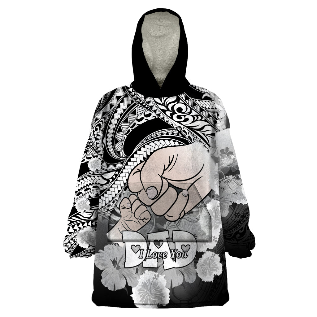 Personalised Polynesian Pride Happy Father Day Wearable Blanket Hoodie I Love You Dad - Polynesian Tribal Black - Wonder Print Shop