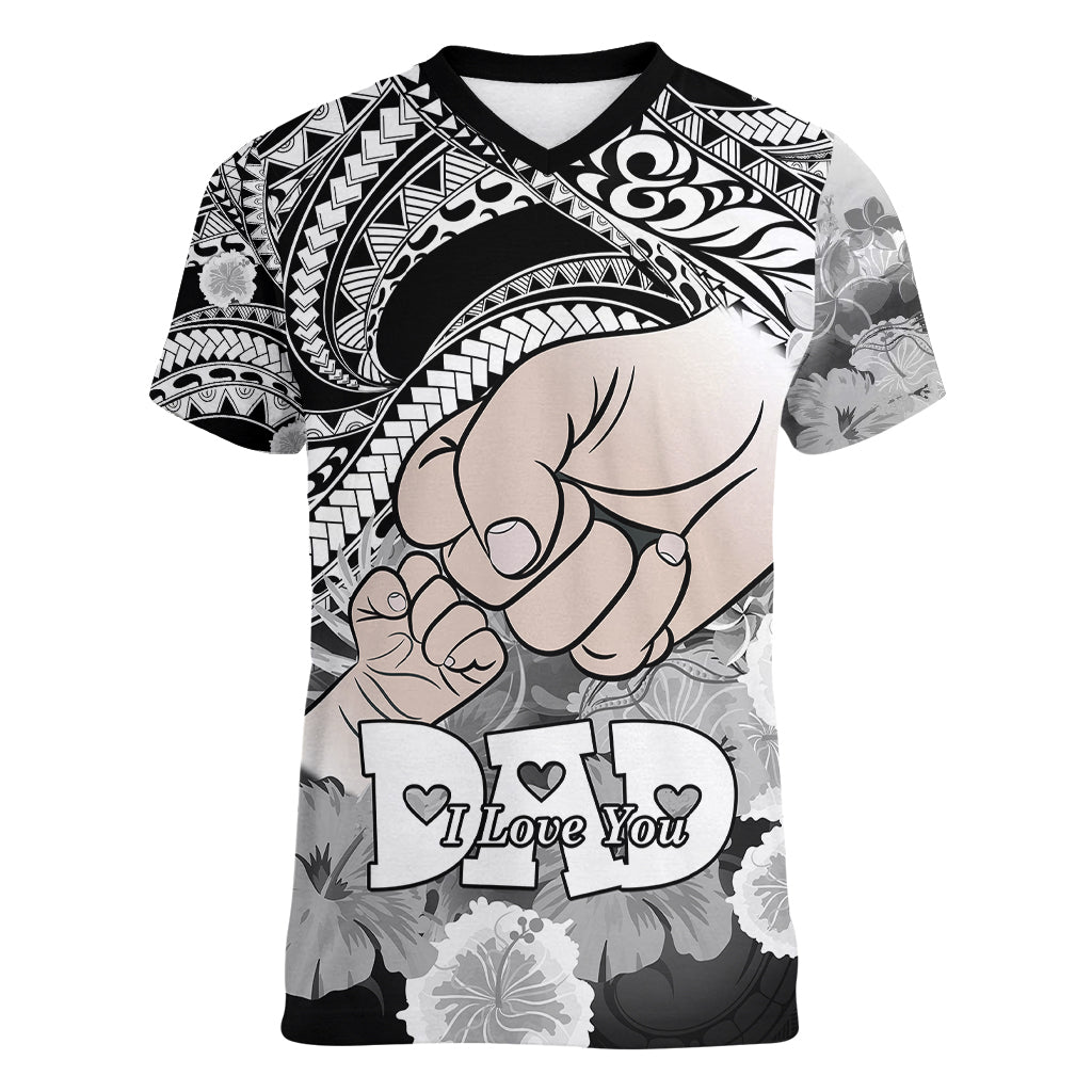 Personalised Polynesian Pride Happy Father Day Women V Neck T Shirt I Love You Dad - Polynesian Tribal Black - Wonder Print Shop