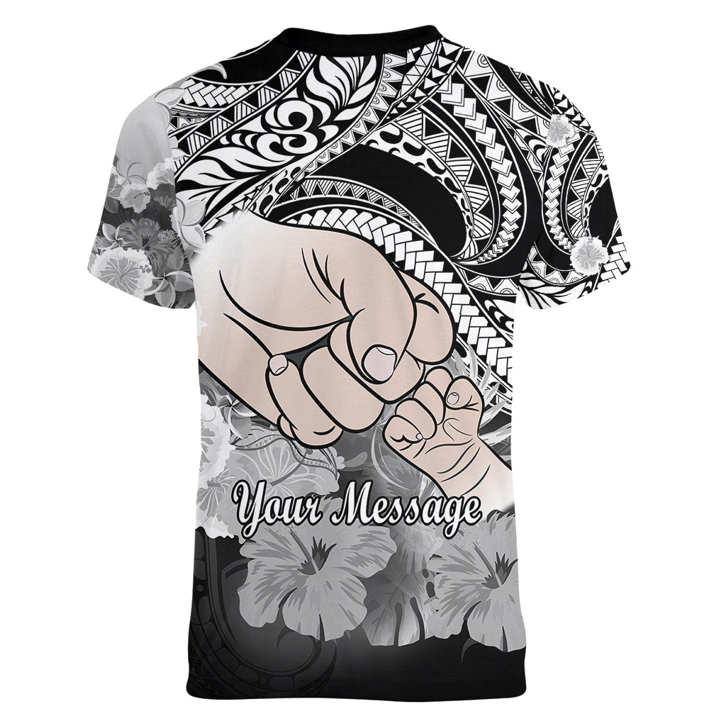 Personalised Polynesian Pride Happy Father Day Women V Neck T Shirt I Love You Dad - Polynesian Tribal Black - Wonder Print Shop