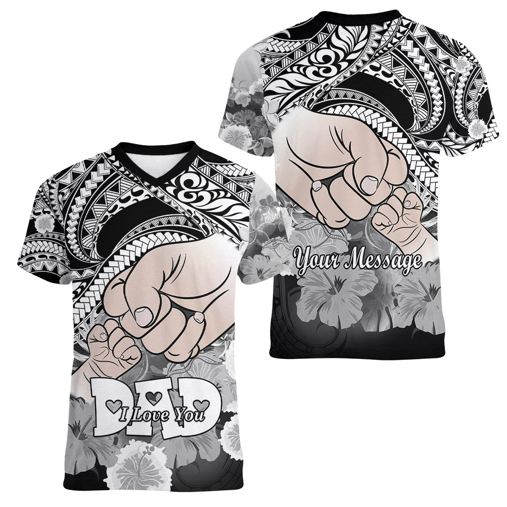 Personalised Polynesian Pride Happy Father Day Women V Neck T Shirt I Love You Dad - Polynesian Tribal Black - Wonder Print Shop