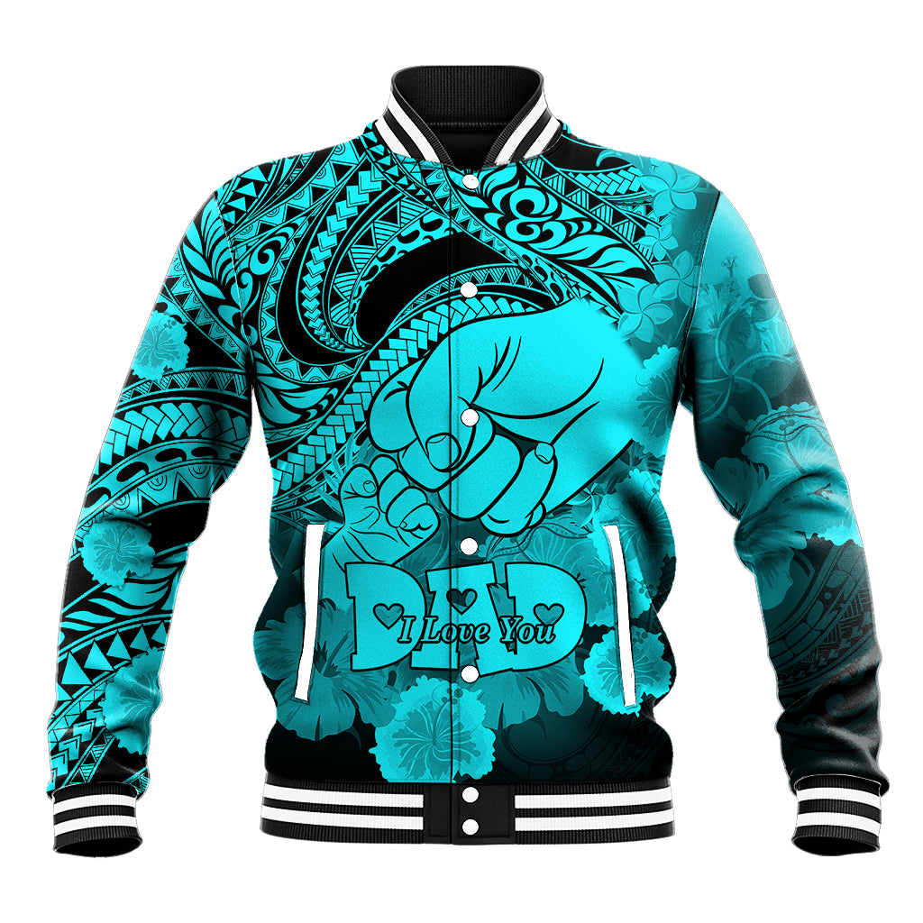 Polynesian Pride Happy Father Day Baseball Jacket I Love You Dad - Polynesian Tribal Aqua LT9 - Wonder Print Shop