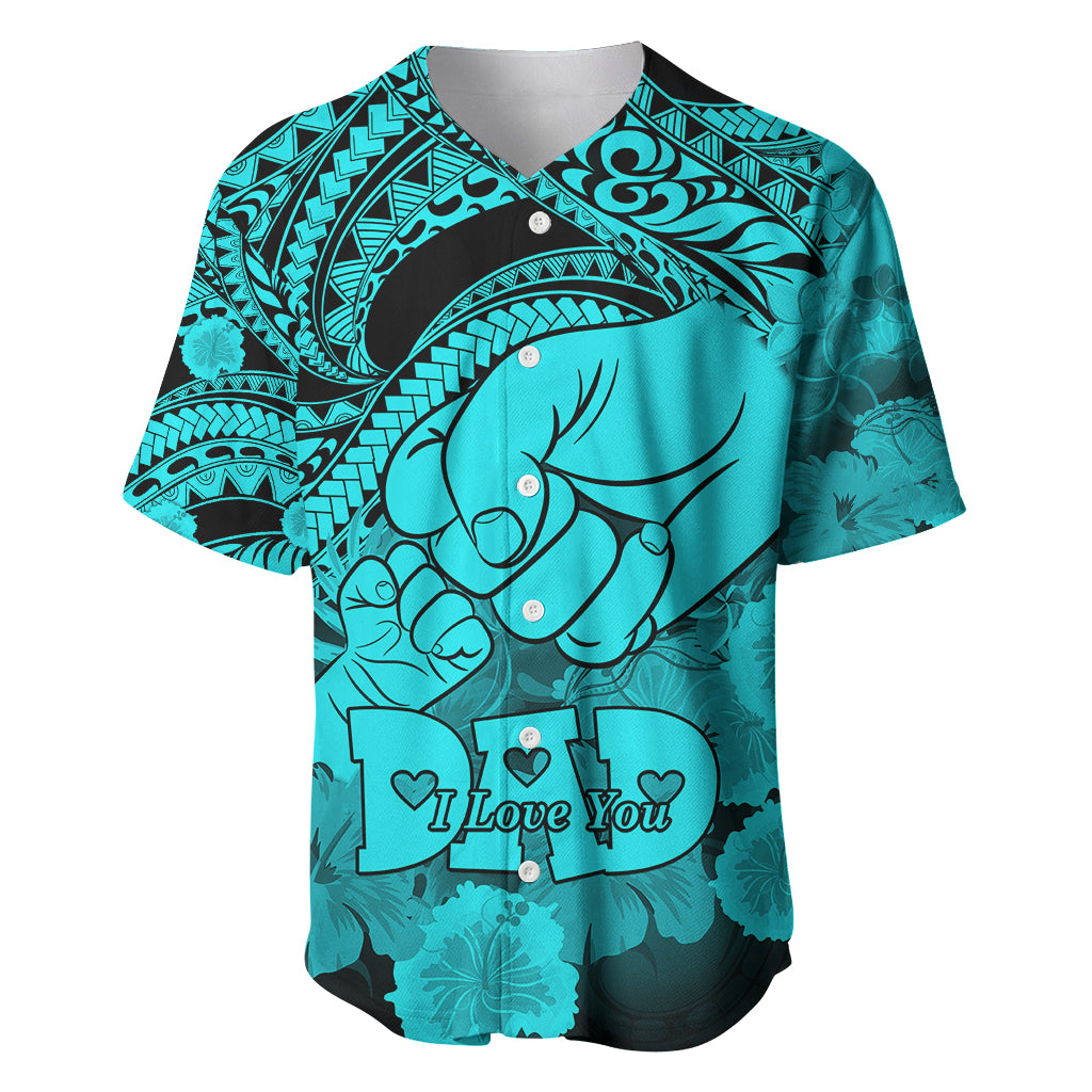 Polynesian Pride Happy Father Day Baseball Jersey I Love You Dad - Polynesian Tribal Aqua LT9 - Wonder Print Shop