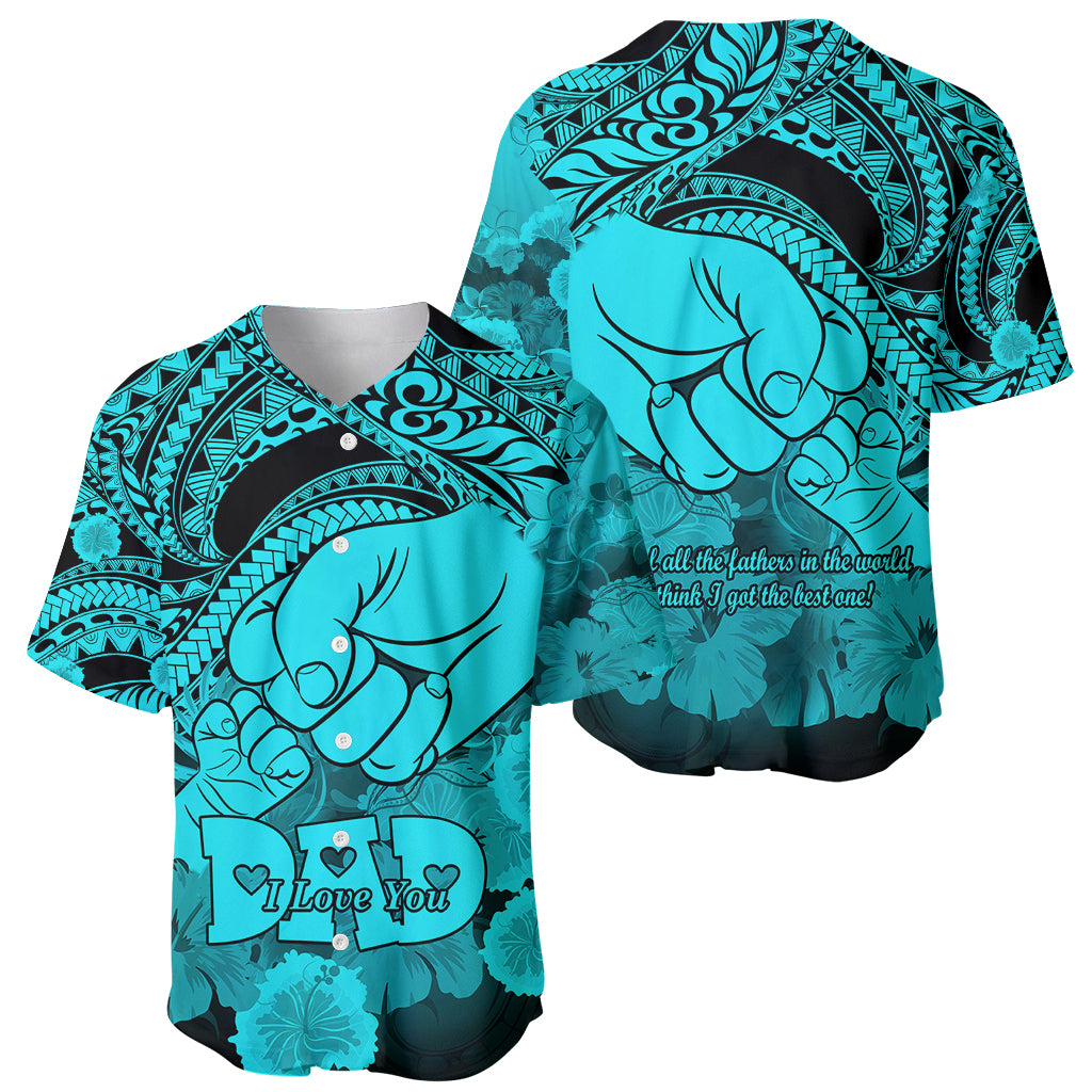 Polynesian Pride Happy Father Day Baseball Jersey I Love You Dad - Polynesian Tribal Aqua LT9 - Wonder Print Shop
