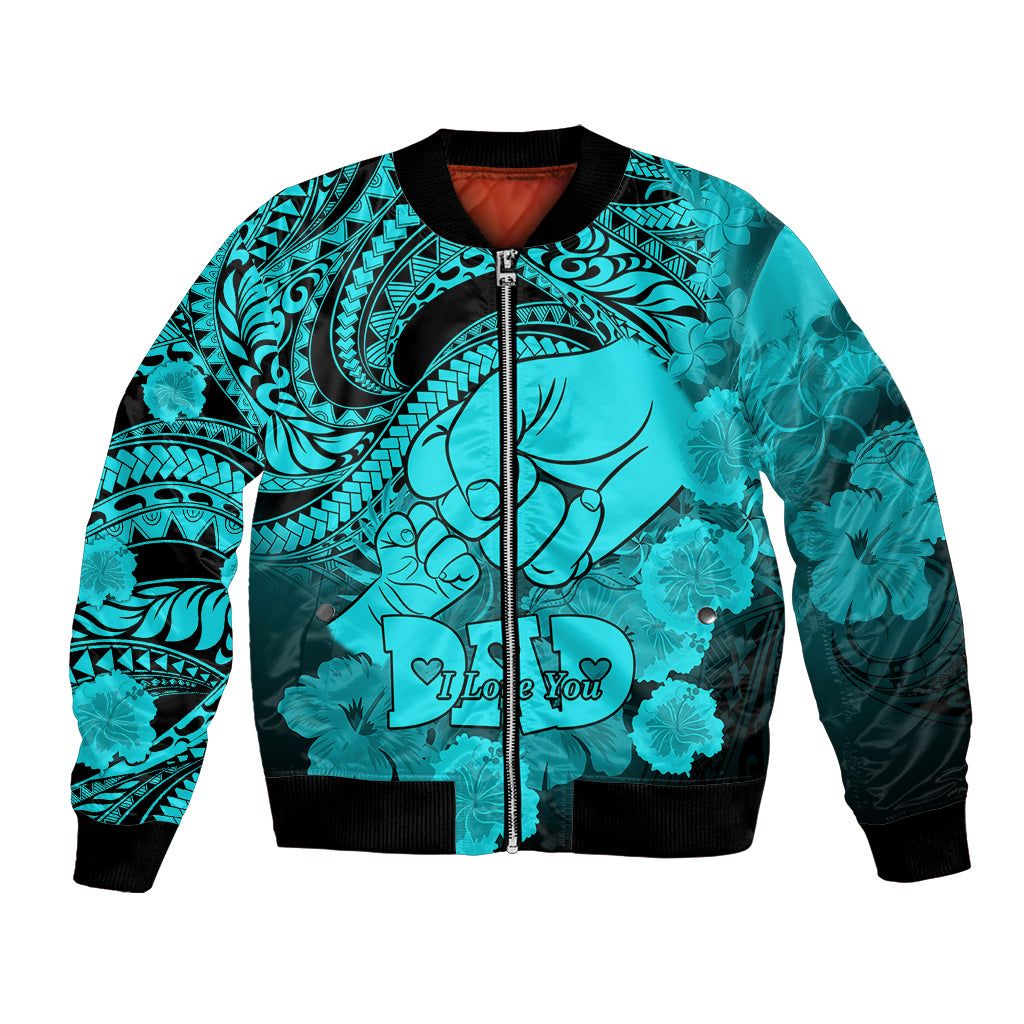 Polynesian Pride Happy Father Day Bomber Jacket I Love You Dad - Polynesian Tribal Aqua LT9 - Wonder Print Shop