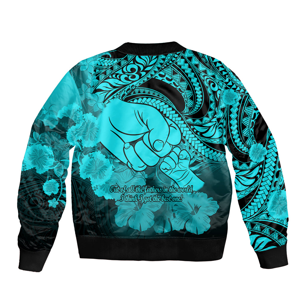 Polynesian Pride Happy Father Day Bomber Jacket I Love You Dad - Polynesian Tribal Aqua LT9 - Wonder Print Shop