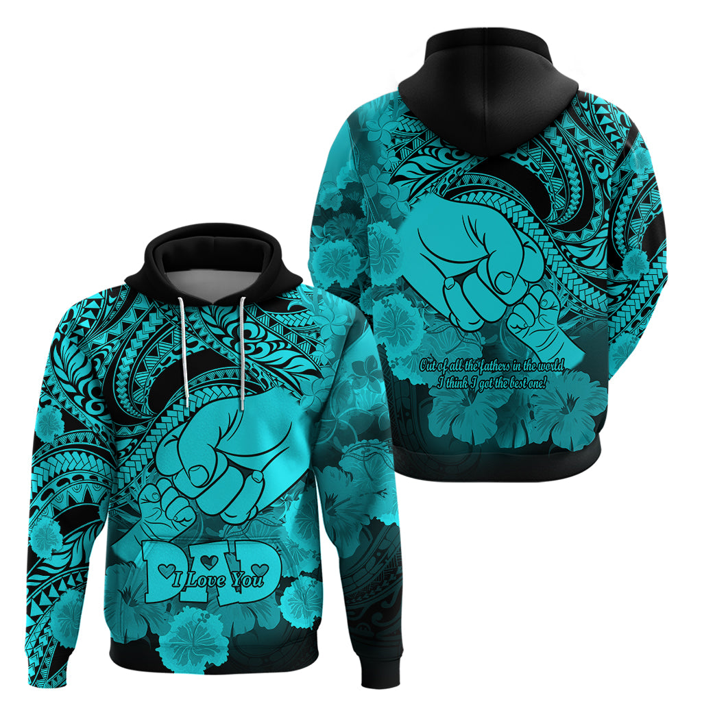 Polynesian Pride Happy Father Day Hoodie I Love You Dad - Polynesian Tribal Aqua - Wonder Print Shop