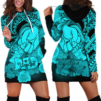 Polynesian Pride Happy Father Day Hoodie Dress I Love You Dad - Polynesian Tribal Aqua - Wonder Print Shop