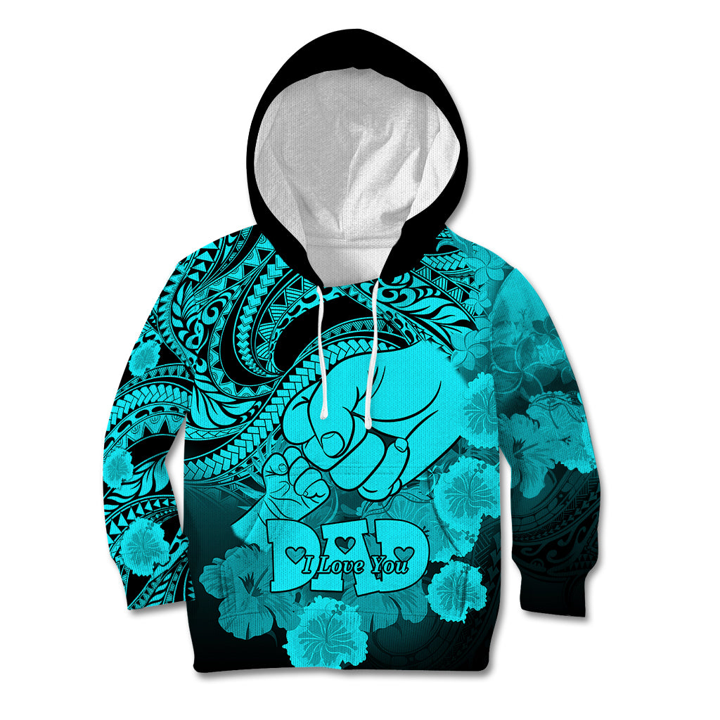 Polynesian Pride Happy Father Day Kid Hoodie I Love You Dad - Polynesian Tribal Aqua - Wonder Print Shop