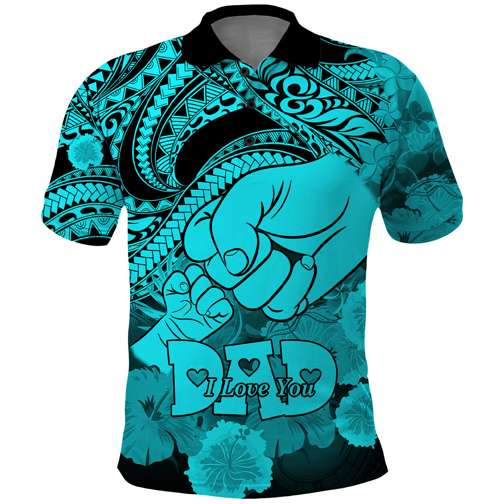 Polynesian Pride Happy Father Day Polo Shirt I Love You Dad Polynesian Tribal Aqua - Wonder Print Shop