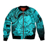 Polynesian Pride Happy Father Day Sleeve Zip Bomber Jacket I Love You Dad - Polynesian Tribal Aqua - Wonder Print Shop