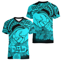 Polynesian Pride Happy Father Day Women V Neck T Shirt I Love You Dad - Polynesian Tribal Aqua - Wonder Print Shop