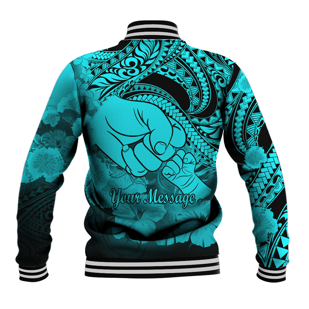 Personalised Polynesian Pride Happy Father Day Baseball Jacket I Love You Dad - Polynesian Tribal Aqua LT9 - Wonder Print Shop