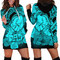 Personalised Polynesian Pride Happy Father Day Hoodie Dress I Love You Dad - Polynesian Tribal Aqua - Wonder Print Shop