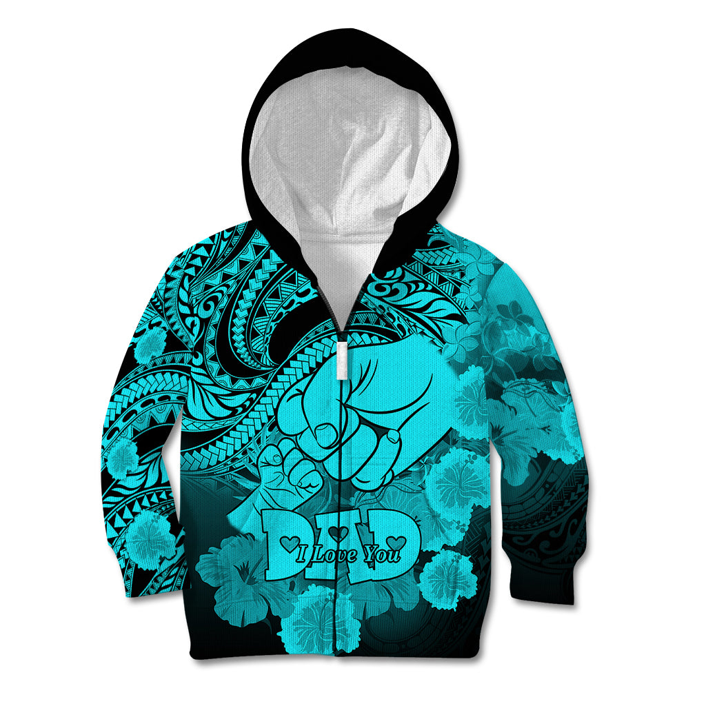 Personalised Polynesian Pride Happy Father Day Kid Hoodie I Love You Dad - Polynesian Tribal Aqua - Wonder Print Shop