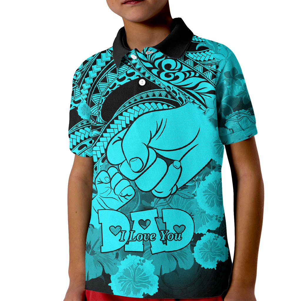 Custom Polynesian Pride Happy Father Day Polo Shirt for Kid I Love You Dad Polynesian Tribal Aqua - Wonder Print Shop