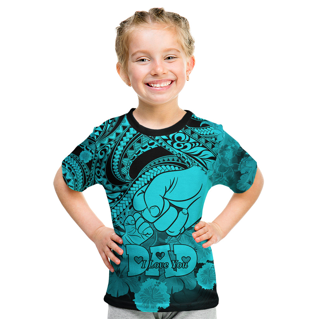Personalised Polynesian Pride Happy Father Day Kid T Shirt I Love You Dad - Polynesian Tribal Aqua - Wonder Print Shop