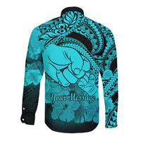 Personalised Polynesian Pride Happy Father Day Long Sleeve Button Shirt I Love You Dad - Polynesian Tribal Aqua - Wonder Print Shop