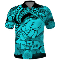 Custom Polynesian Pride Happy Father Day Polo Shirt I Love You Dad Polynesian Tribal Aqua - Wonder Print Shop