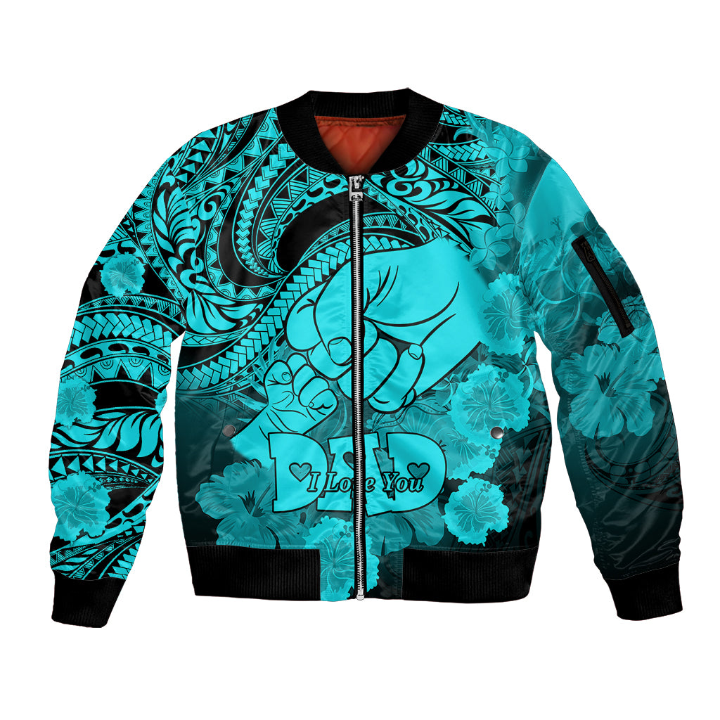 Personalised Polynesian Pride Happy Father Day Sleeve Zip Bomber Jacket I Love You Dad - Polynesian Tribal Aqua - Wonder Print Shop