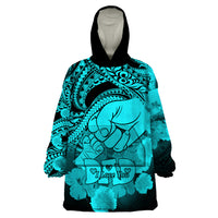 Personalised Polynesian Pride Happy Father Day Wearable Blanket Hoodie I Love You Dad - Polynesian Tribal Aqua - Wonder Print Shop