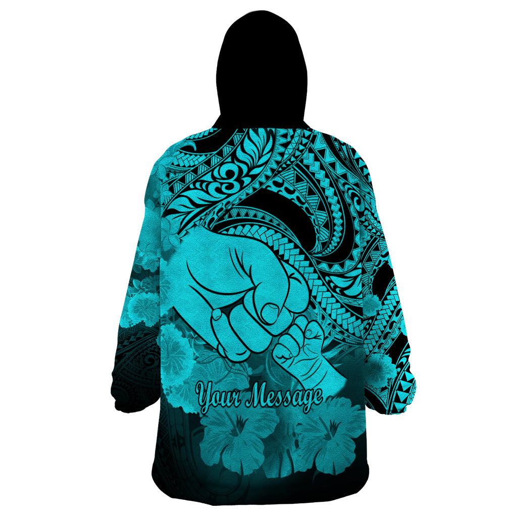 Personalised Polynesian Pride Happy Father Day Wearable Blanket Hoodie I Love You Dad - Polynesian Tribal Aqua - Wonder Print Shop