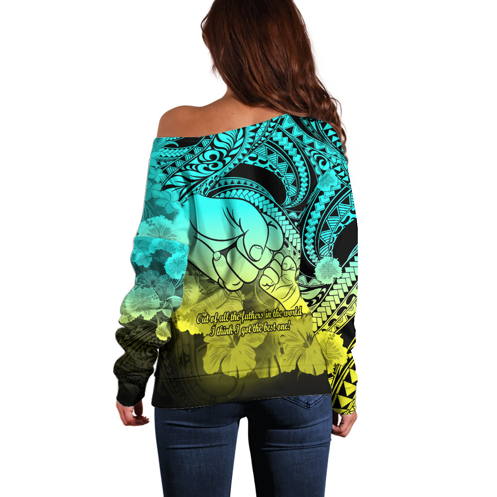 Polynesian Pride Happy Father Day Off Shoulder Sweater I Love You Dad - Polynesian Tribal Gradient 1 - Wonder Print Shop