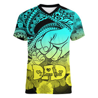 Polynesian Pride Happy Father Day Women V Neck T Shirt I Love You Dad - Polynesian Tribal Gradient 1 - Wonder Print Shop