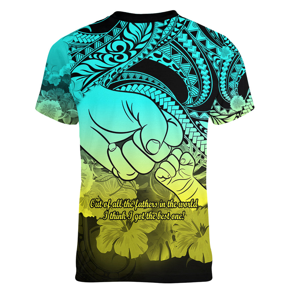 Polynesian Pride Happy Father Day Women V Neck T Shirt I Love You Dad - Polynesian Tribal Gradient 1 - Wonder Print Shop