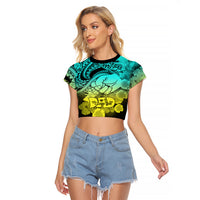 Personalised Polynesian Pride Happy Father Day Raglan Cropped T Shirt I Love You Dad - Polynesian Tribal Gradient 1 - Wonder Print Shop