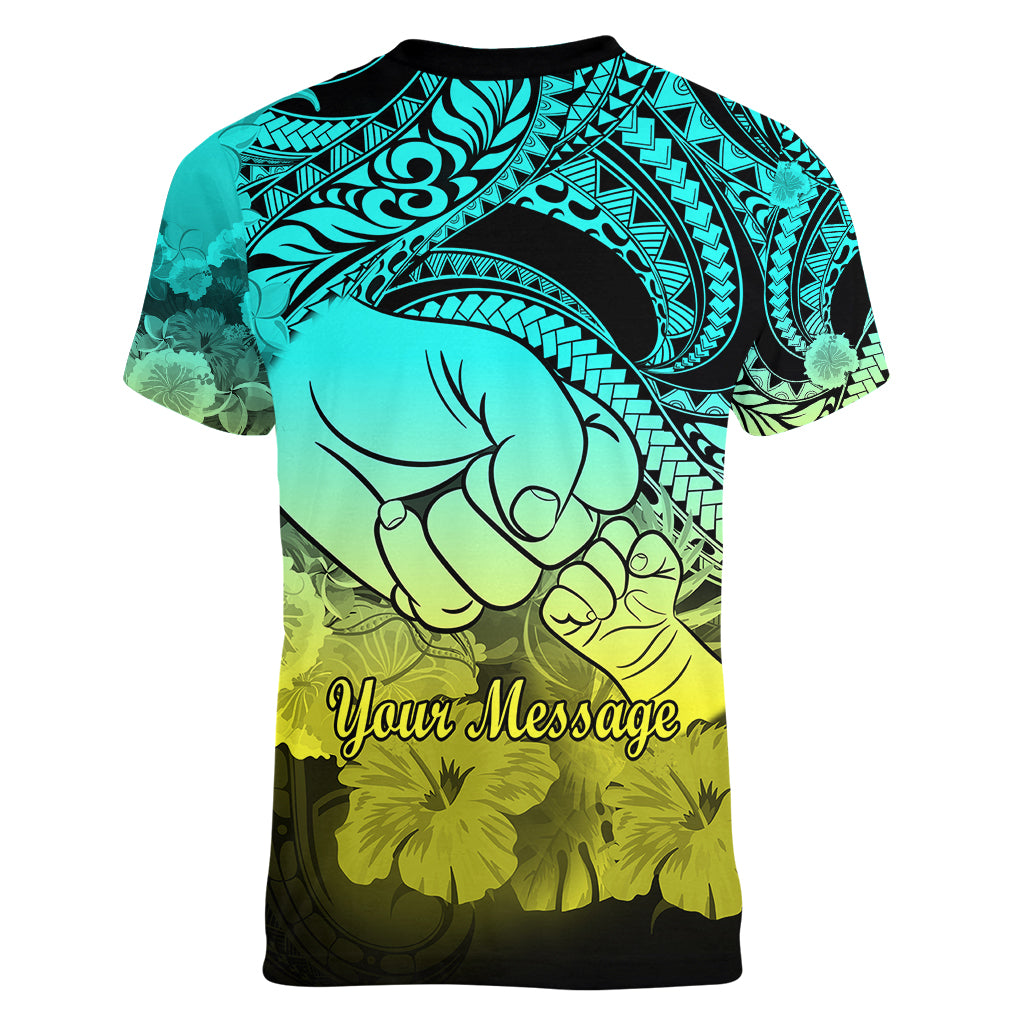 Personalised Polynesian Pride Happy Father Day Women V Neck T Shirt I Love You Dad - Polynesian Tribal Gradient 1 - Wonder Print Shop