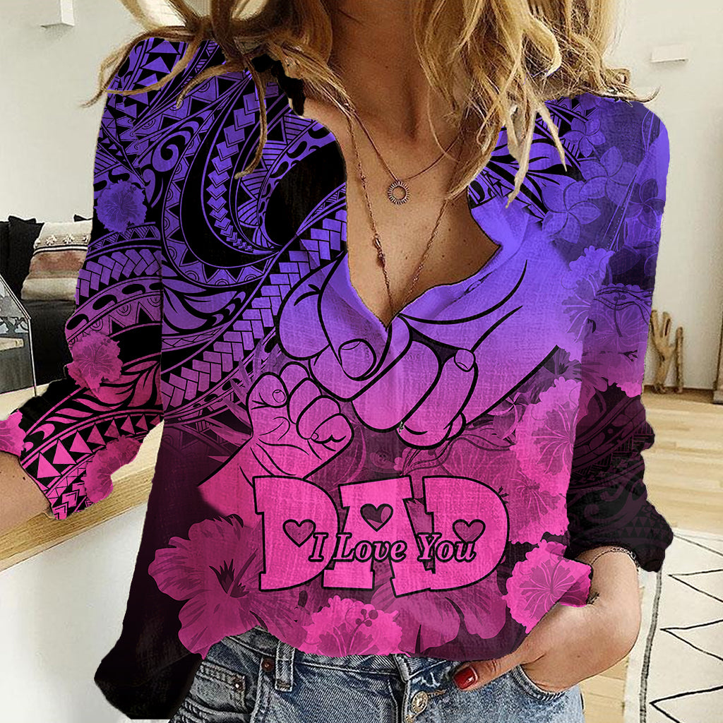 Polynesian Pride Happy Father Day Women Casual Shirt I Love You Dad - Polynesian Tribal Gradient 2 - Wonder Print Shop