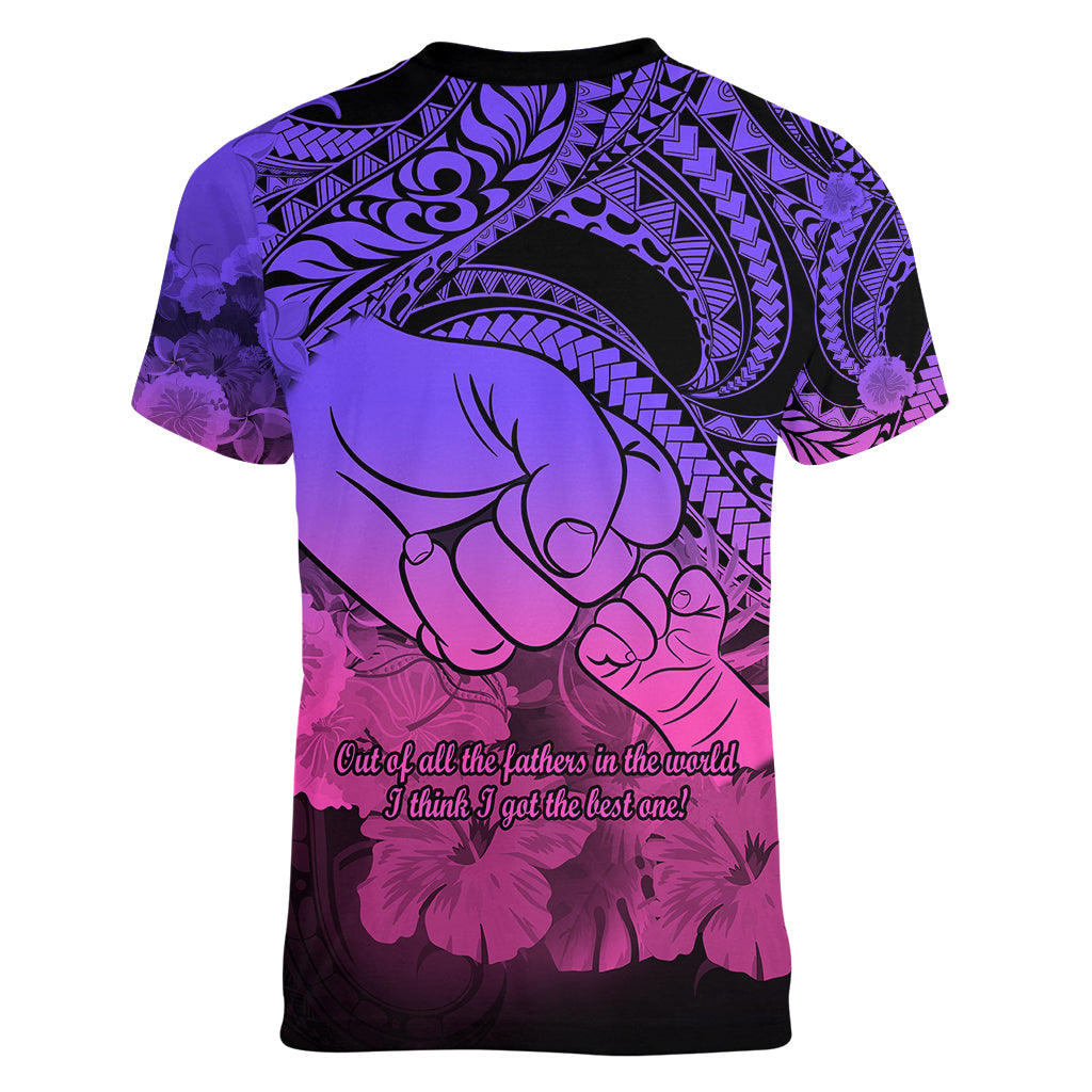 Polynesian Pride Happy Father Day Women V Neck T Shirt I Love You Dad - Polynesian Tribal Gradient 2 - Wonder Print Shop