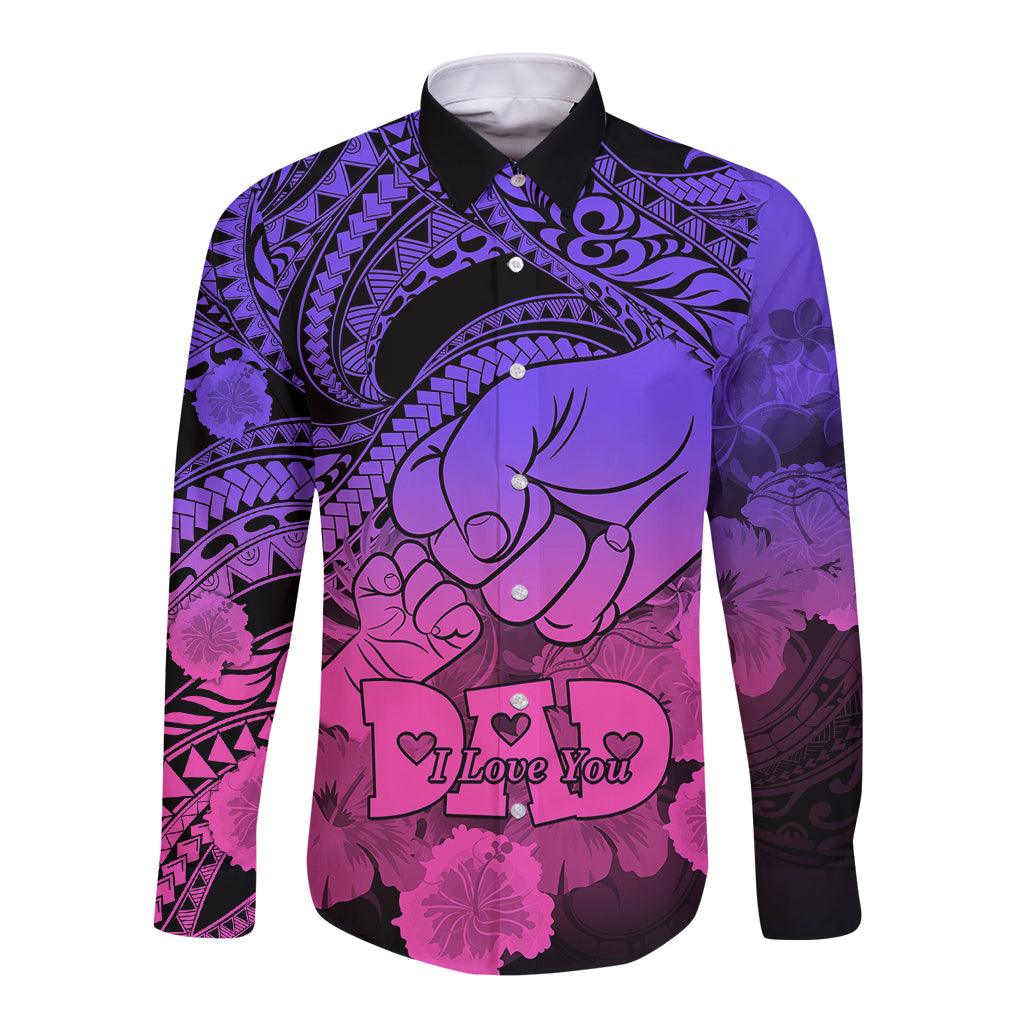 Personalised Polynesian Pride Happy Father Day Long Sleeve Button Shirt I Love You Dad - Polynesian Tribal Gradient 2 - Wonder Print Shop